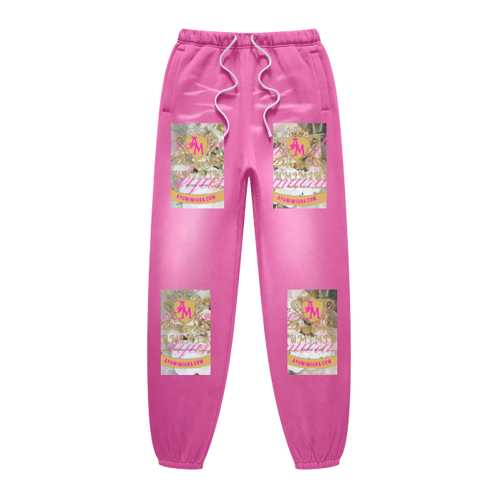 (Rose&Camel)Streetwear Unisex Monkey Washed Dyed Fleece Joggers