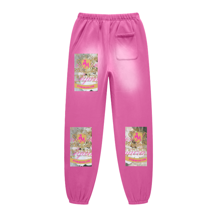 (Rose&Camel)Streetwear Unisex Monkey Washed Dyed Fleece Joggers