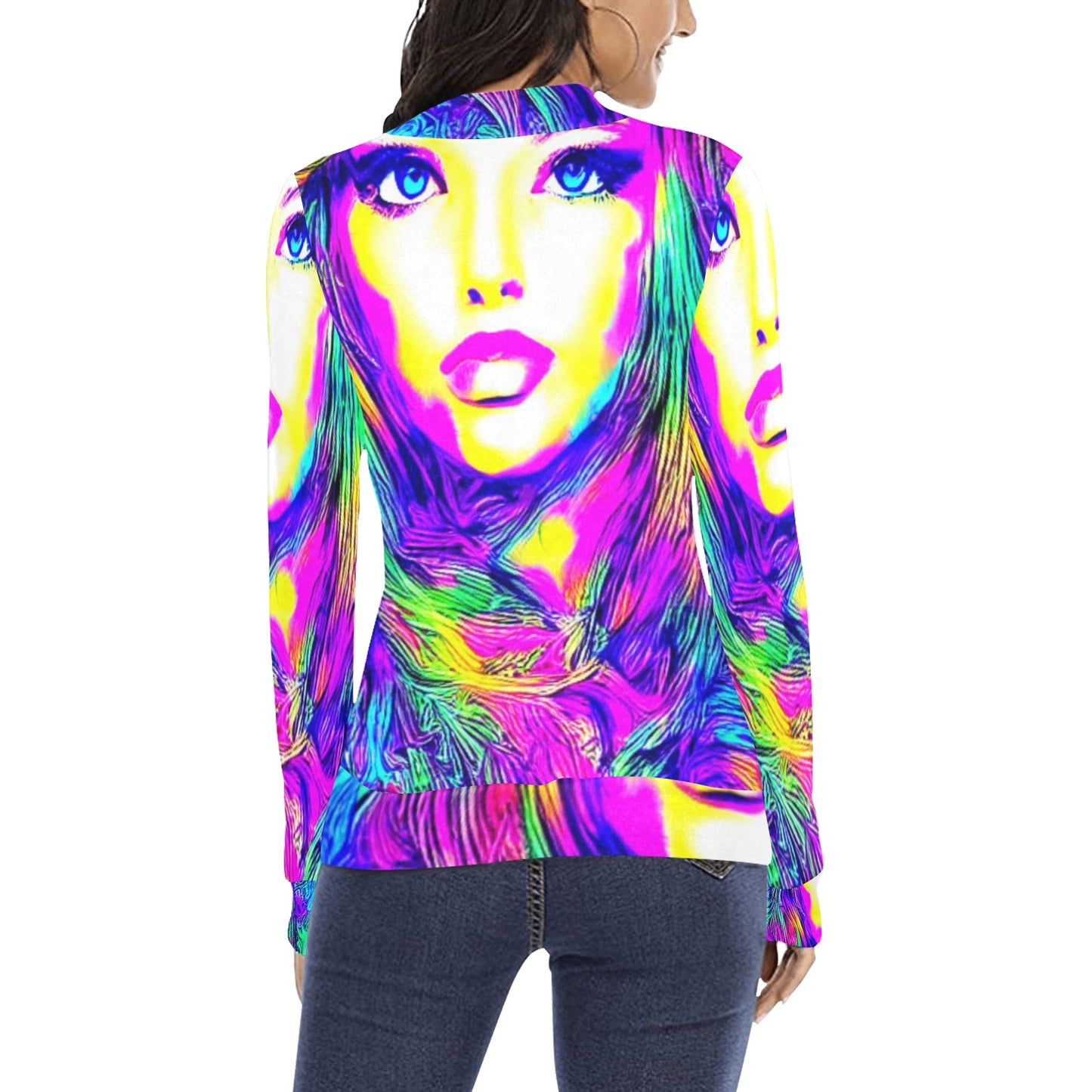 Women's All Over Print Mock Neck Sweater (H43)