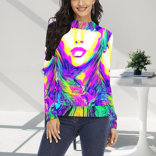 Women's All Over Print Mock Neck Sweater (H43)